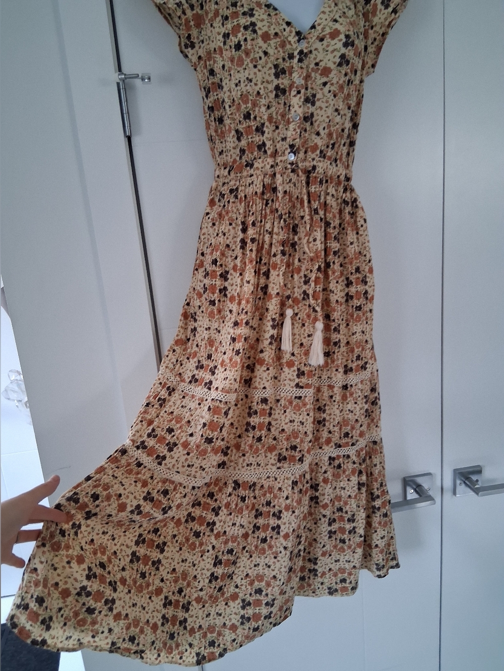 Dex/ Micro Floral Maxi Dress/ Elastic Waist/ Button Front Bodice/ Size US S - Picture 7 of 14